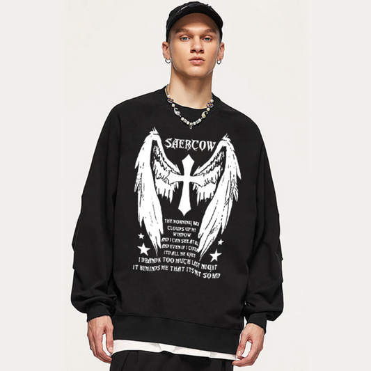 “American trend dark niche angel wings cool letter print” Sweatshirt