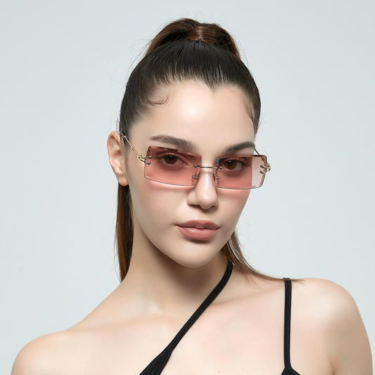 "Retro Diamond Cut Square Rimless"Glasses