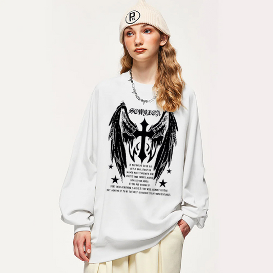 “American trend dark niche angel wings letter print” Sweatshirt