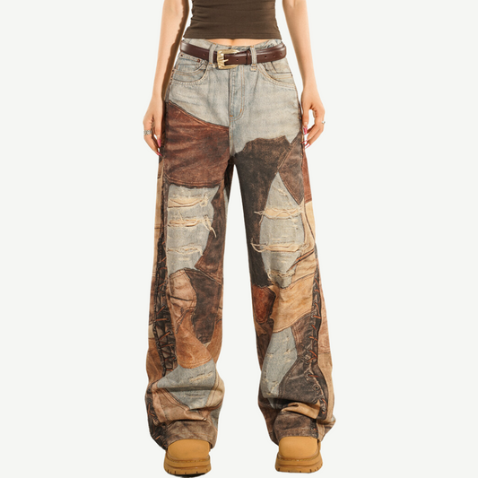 High Street Distressed Washed Printed Jeans