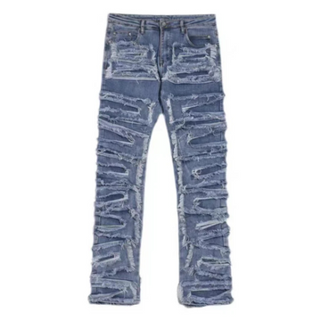 "Street High Irregular Cut Solid Color" Jeans