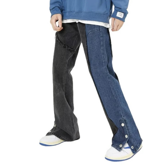 "American Blue-Black Patchwork Straight" Jeans