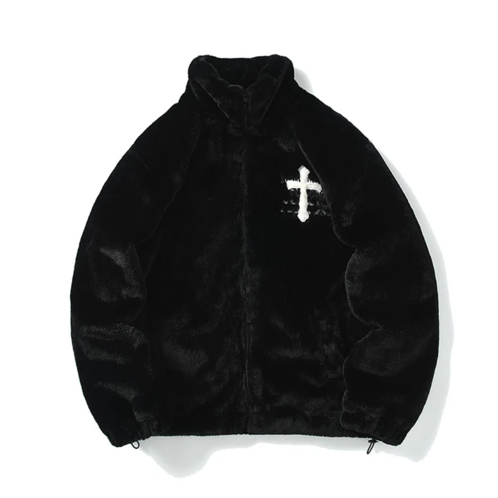 Hip Hop Cross Embroidery Fleece Coat