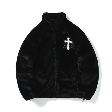 Hip Hop Cross Embroidery Fleece Coat