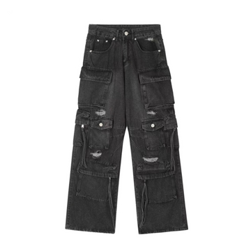 Washed Multi-pocket Work Cargo Jeans