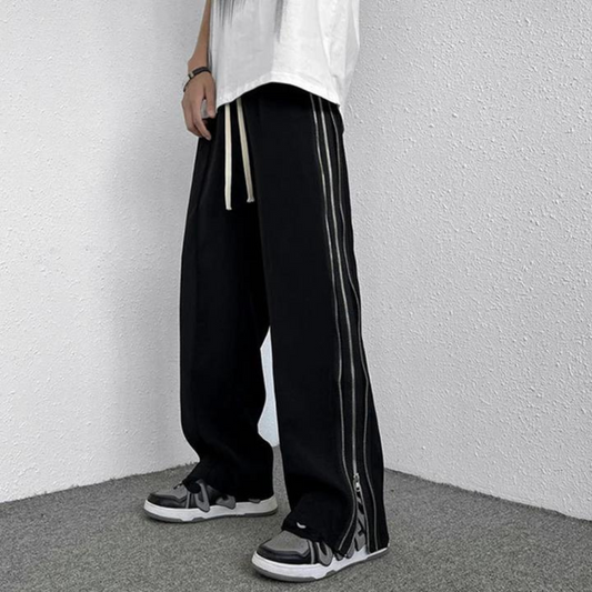 "High street Straight Zipper" Sweatpants