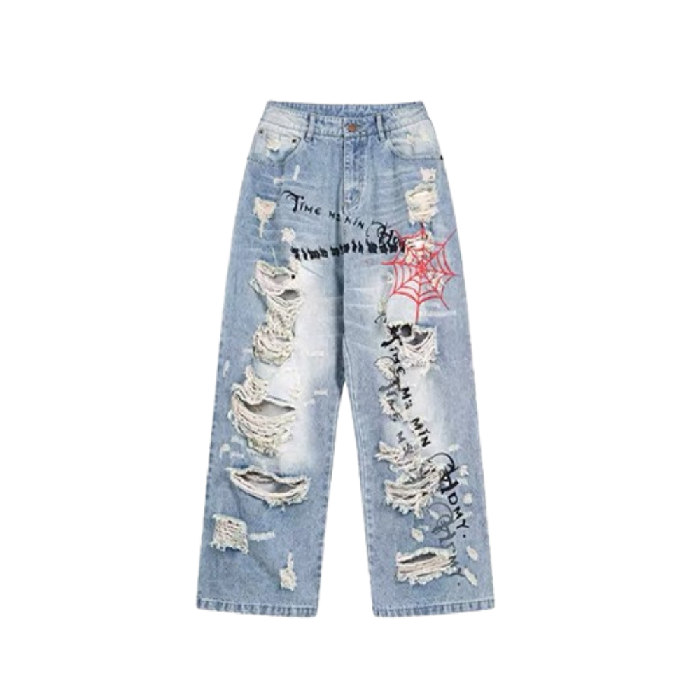 Ripped Hand-Painted Spider Jeans