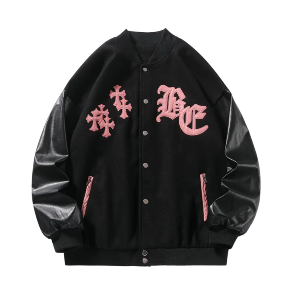 “Vintage Hip Hop Cross Embroidery Baseball” Jacket