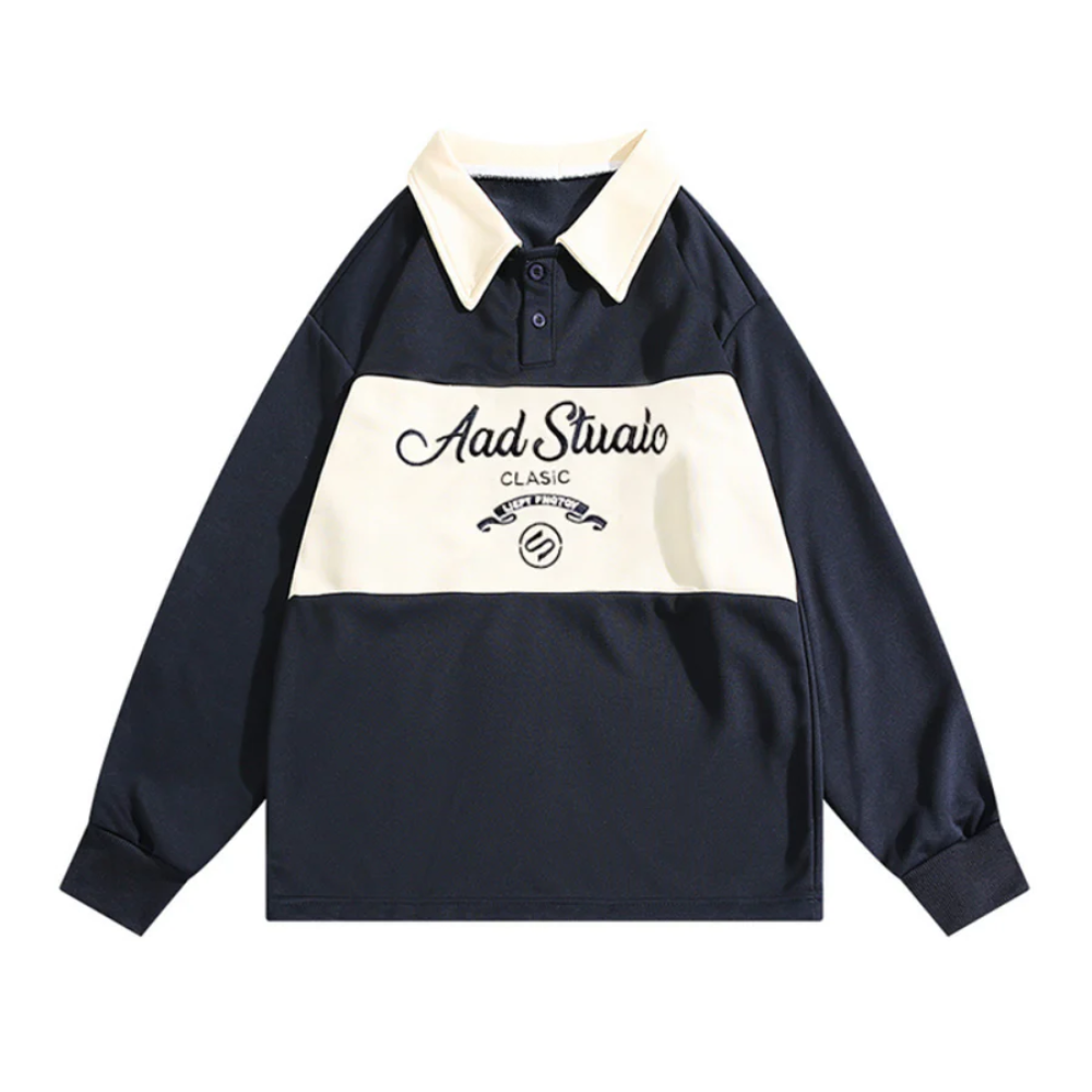 "Japanese Retro Contrast Color POLO" Sweatshirt