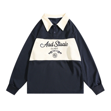 "Japanese Retro Contrast Color POLO" Sweatshirt