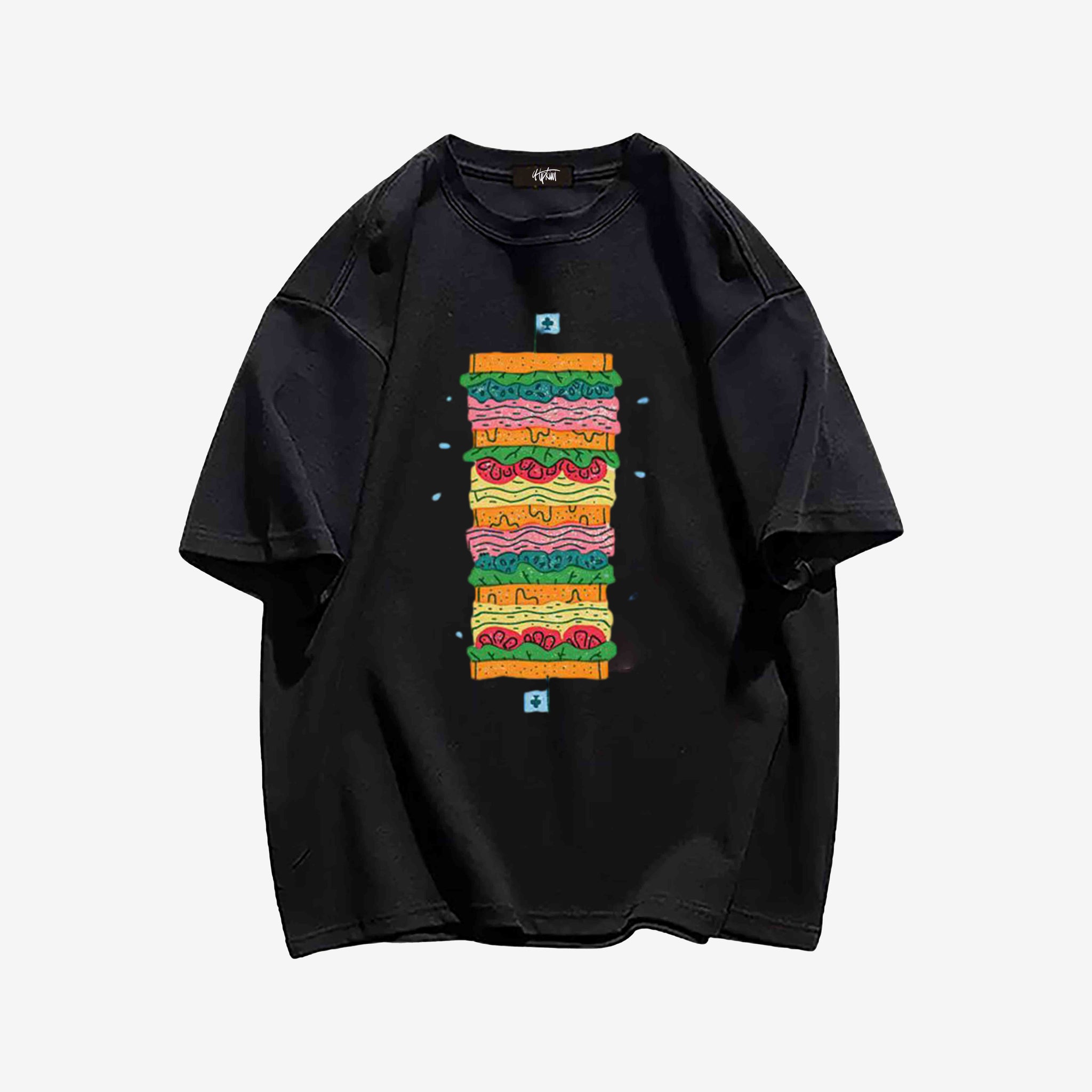 "Style trendy cartoon multi-layer hamburger print" T-shirt