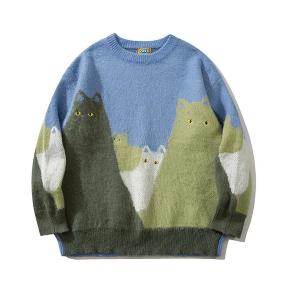 Cute Cat Color Block Sweater