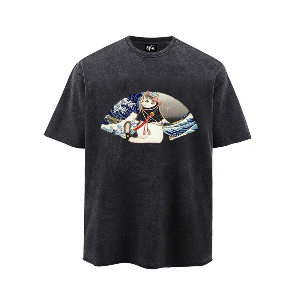 “Ukiyoe famous painting Kanagawa Japanese samurai cat” T-shirt