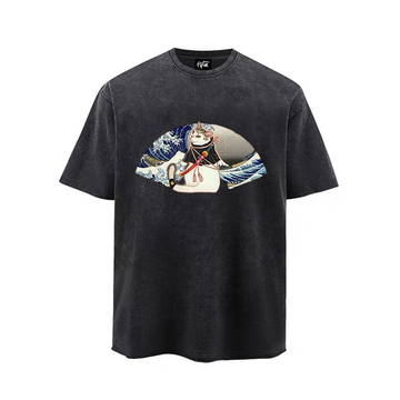 “Ukiyoe famous painting Kanagawa Japanese samurai cat” T-shirt