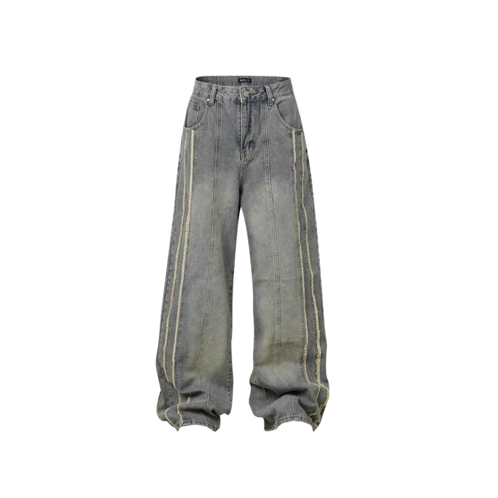 Washed Distressed Raw Edge Baggy Jeans