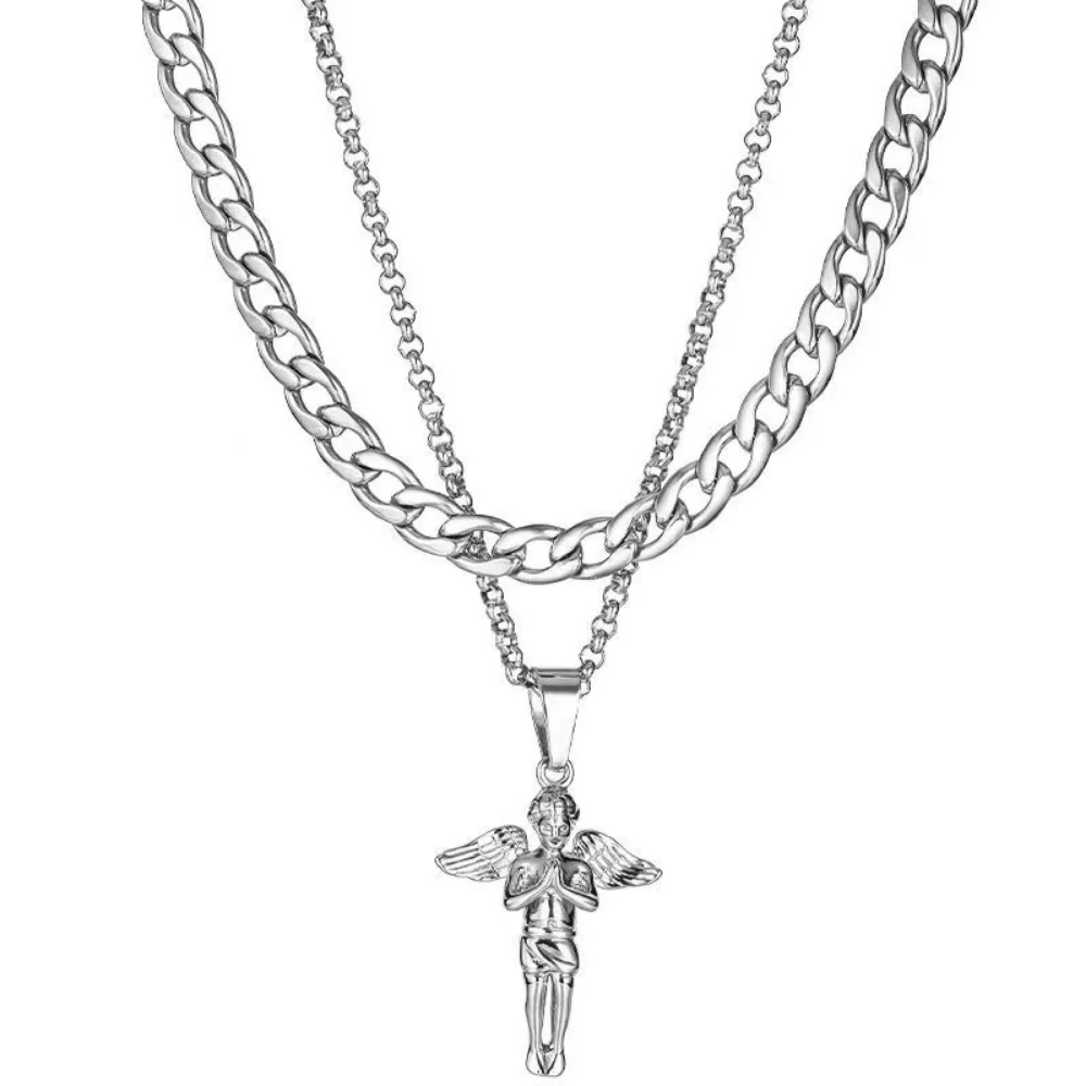 "Hip Hop Angel Pendant Double Wave" Necklaces