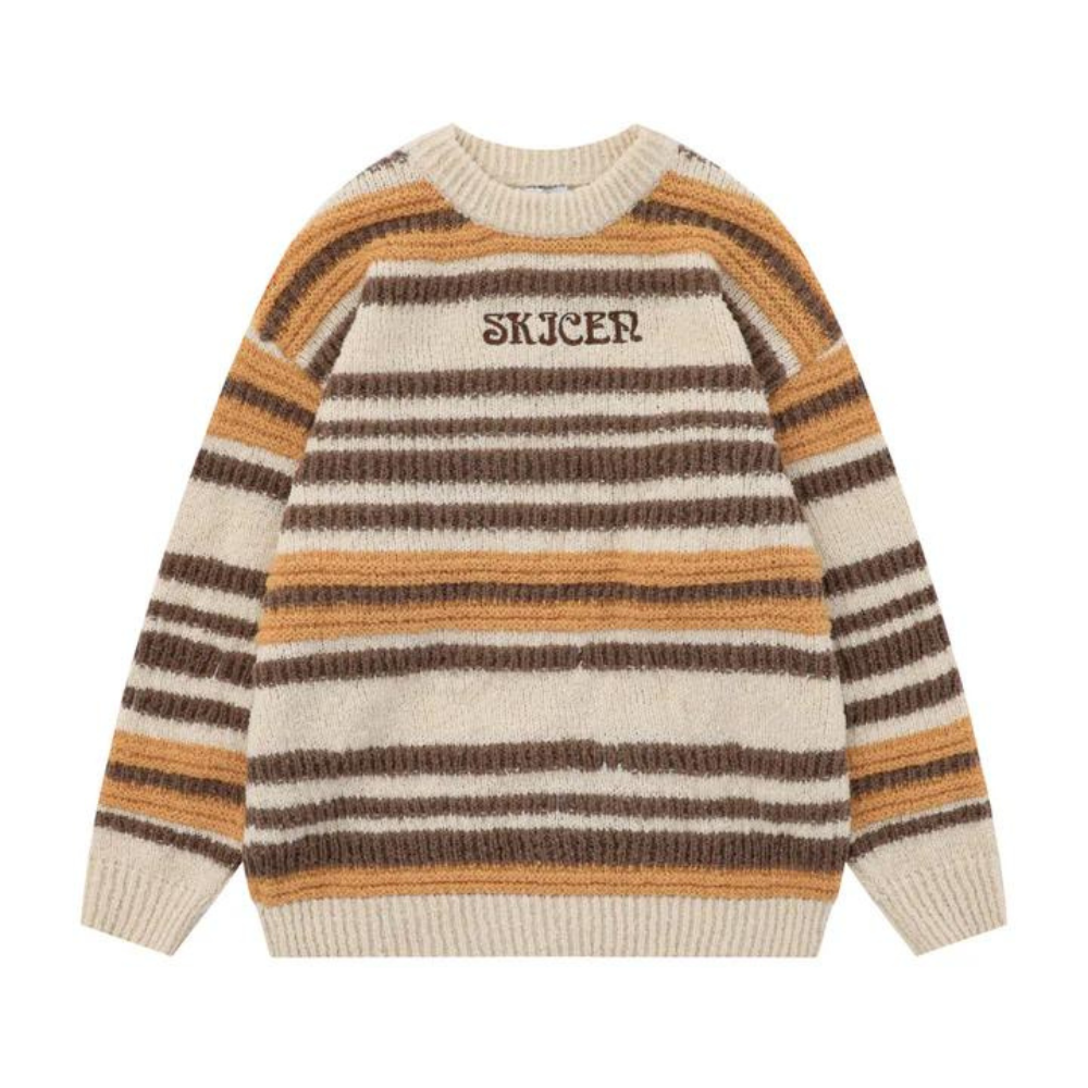 Casual Striped Letter Embroidery Sweater