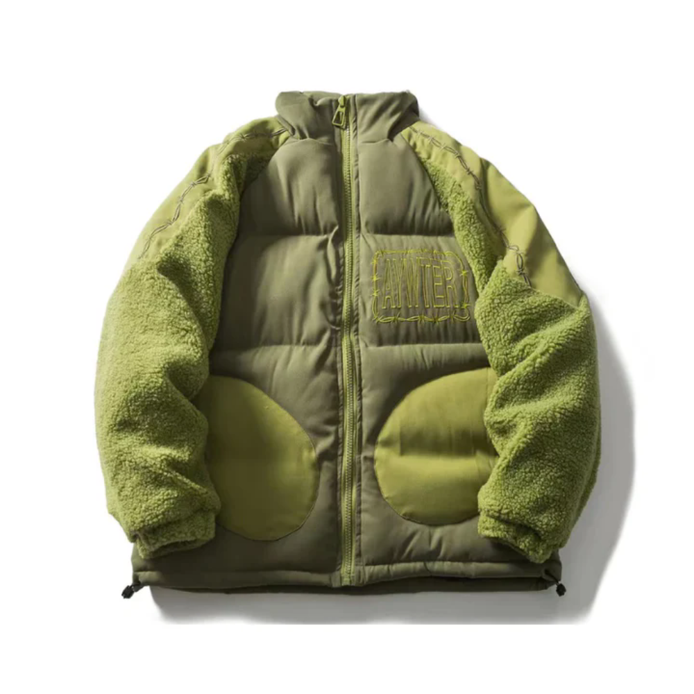 Classic Green Paneled Sherpa Coat