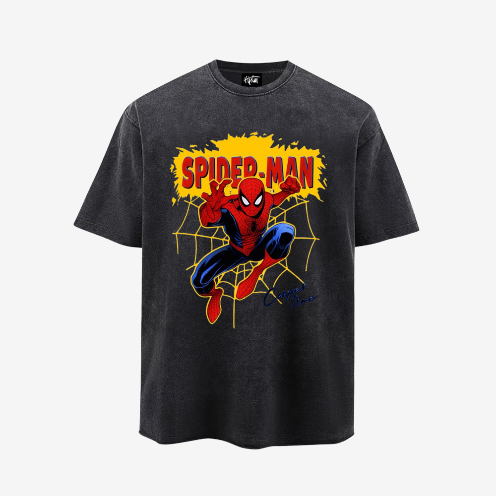 “Cartoon spider jumping on the web American print” T-shirt