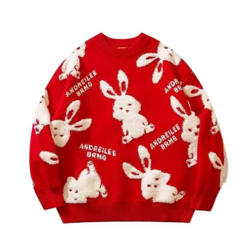 Cute Flocked Rabbit Sweater