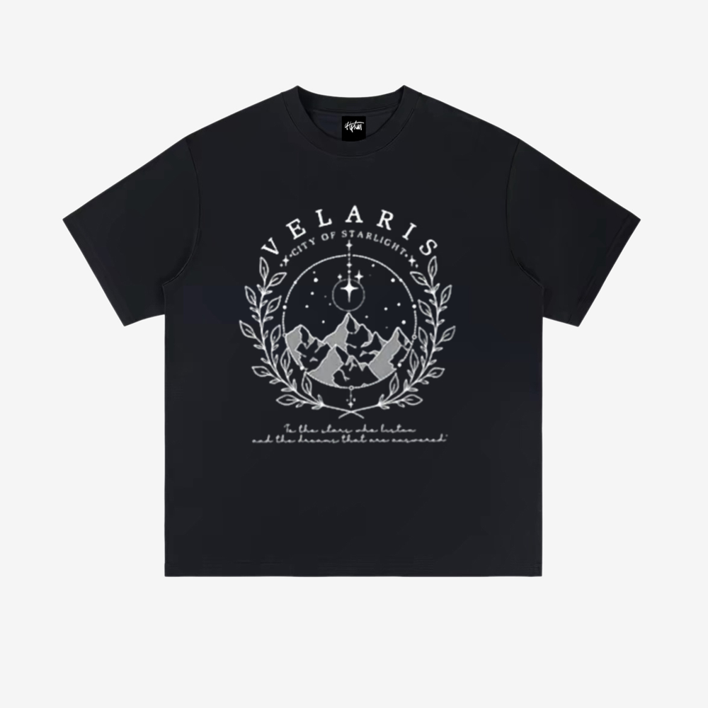 “Urban niche monochrome deep forest mountain view line print” T-shirt