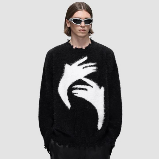 Retro Abstract Hand Fleece Sweater