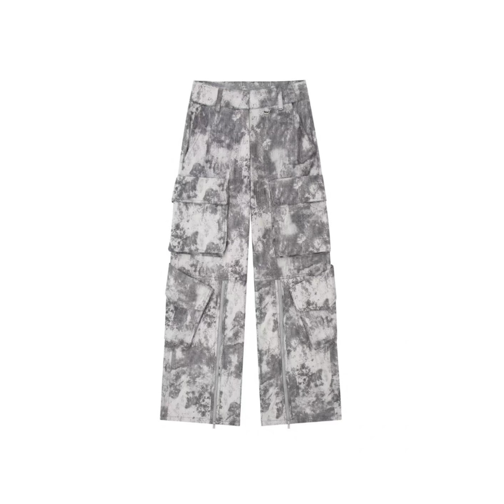 French Loose Pocket Printed Mid-rise Cargo Pants