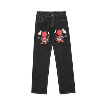 "Urban Hip Hop Devil Embroidery" Jeans