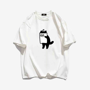 "Style trendy niche cartoon reading kitten print" T-shirt