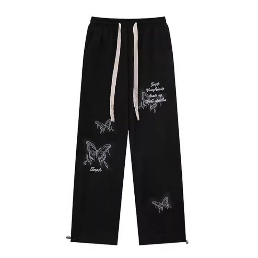 "Retro Butterfly Print Versatile" Sweatpants