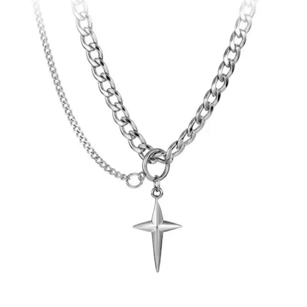 "High Grade Titanium Steel Double Star Awn Hip Hop" Necklaces