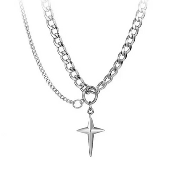 "High Grade Titanium Steel Double Star Awn Hip Hop" Necklaces