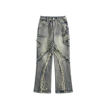 Washed Side Pocket Raw Edge Baggy Jeans