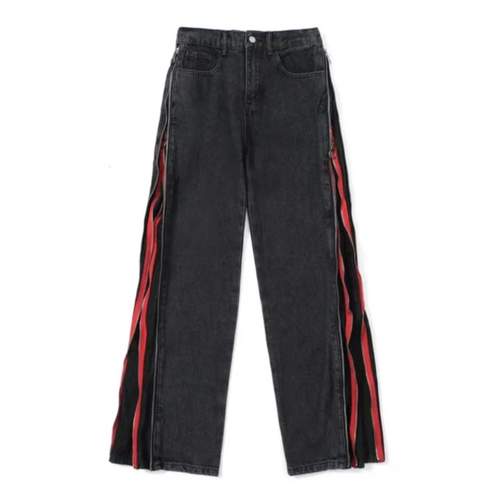 "Simple Side Double Zipper Panel" Jeans