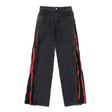 "Simple Side Double Zipper Panel" Jeans