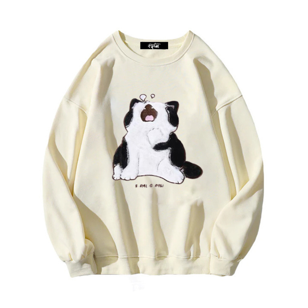 “Niche simple American style dozing cat print” Sweatshirt