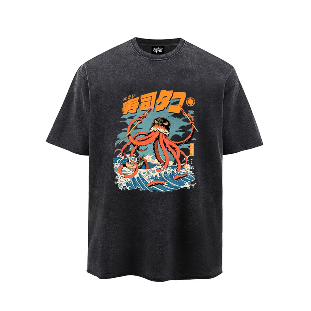 “Retro surfing creative octopus sushi sea monster illustration” T-shirt