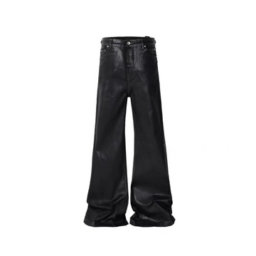 Black Wax Coated Flare Jeans