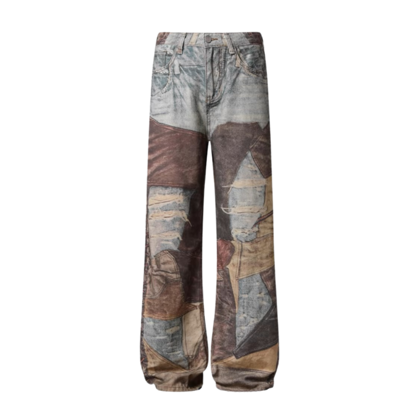 High Street Distressed Washed Printed Jeans