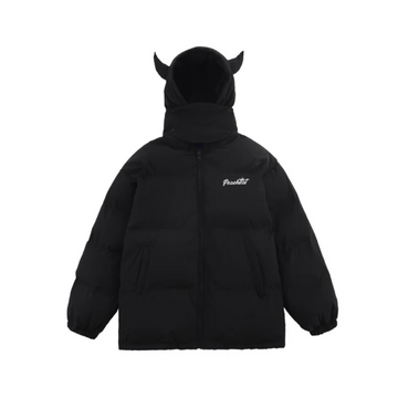 Solid Color Devil Hooded Puffer Coat