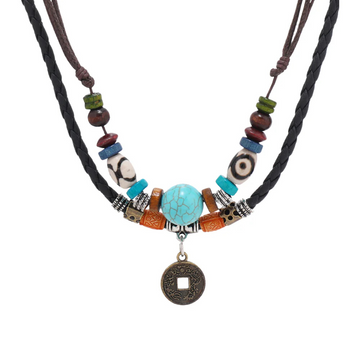 "Turquoise Beaded Copper Coin" Necklaces