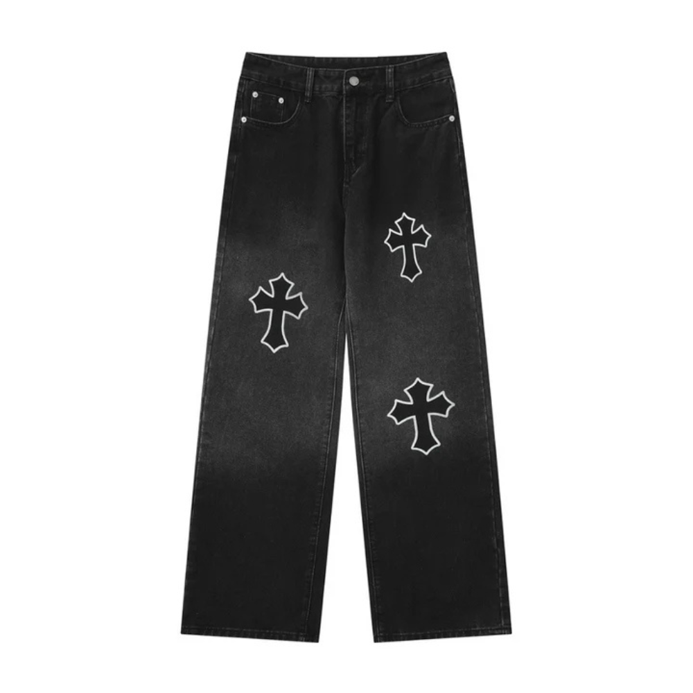 "Classic Cross Embroidery Straight Leg" Jeans