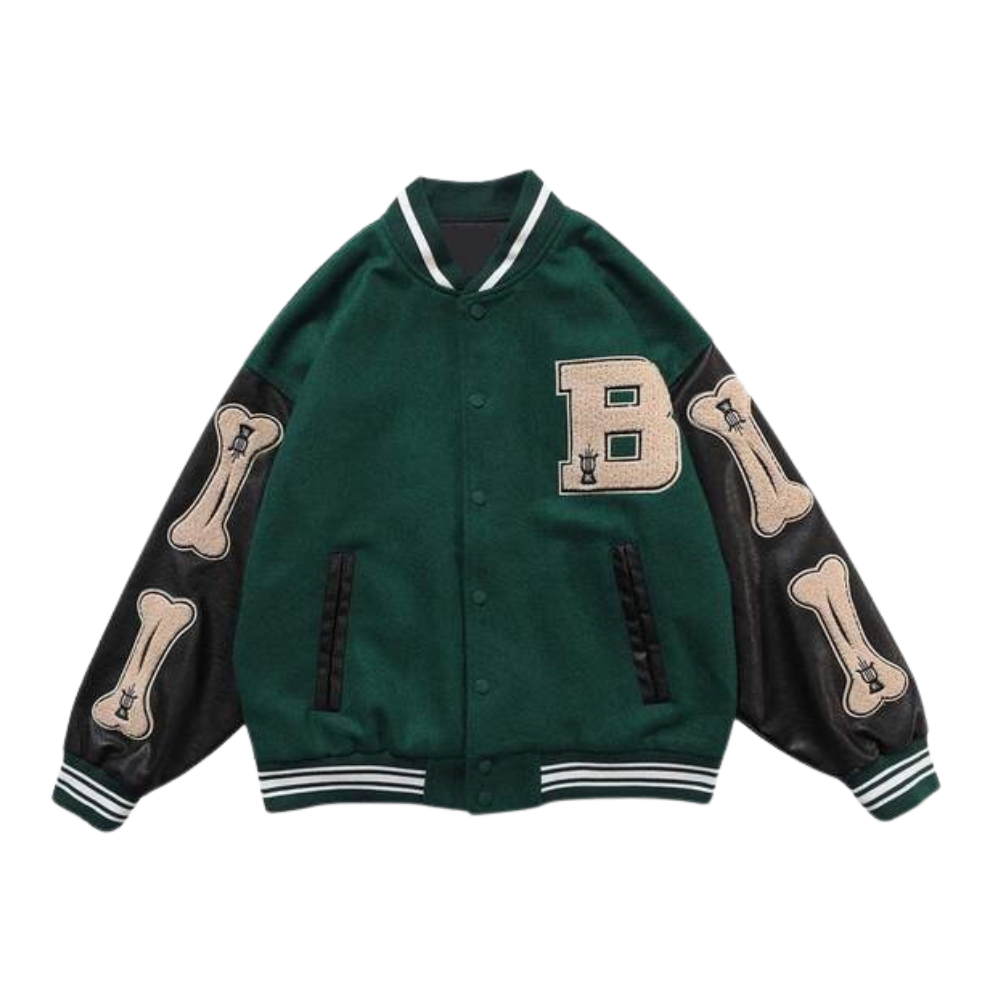 “Letter Skeleton Embroidery Baseball” Jacket