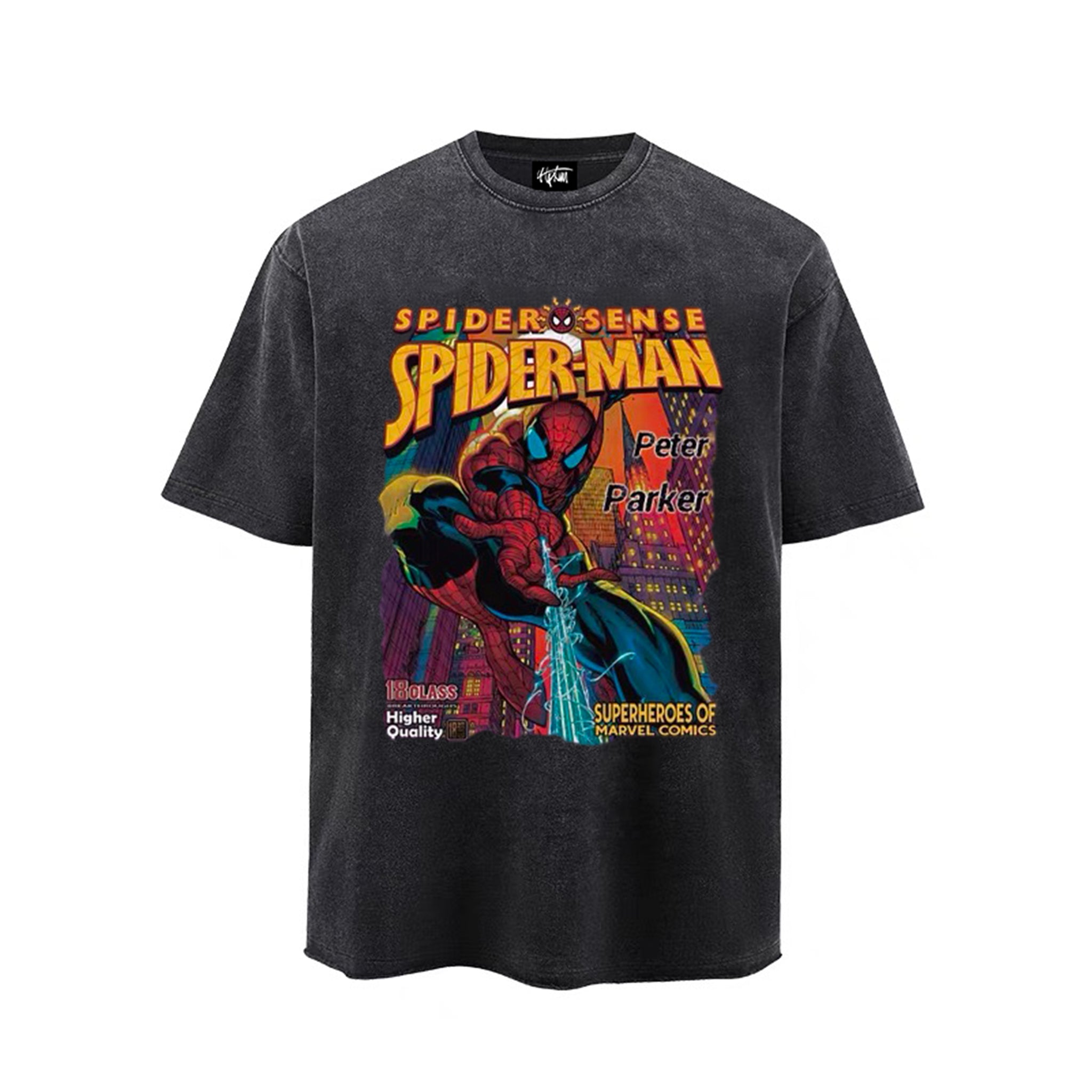 “Style trendy comic spider city flying print” T-shirt