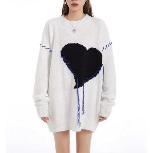 Heart Pattern Loose Couple Knit Sweater