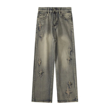 "High Street Stars Embroidery Distressed" Jeans