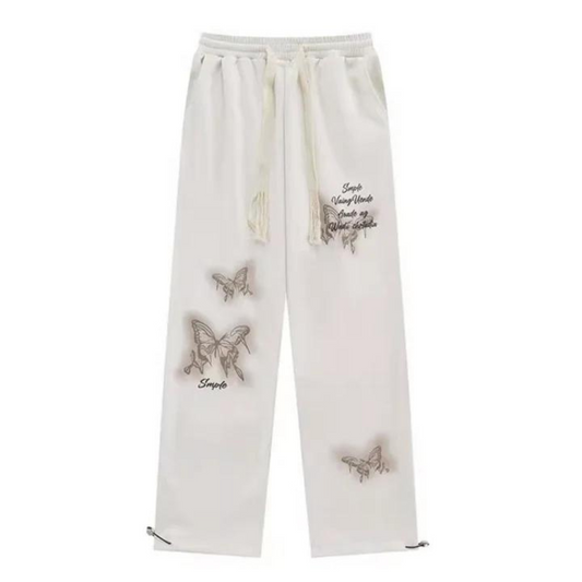 "Retro Butterfly Print Versatile" Sweatpants