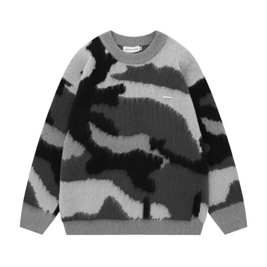 High Street Contrast Color Camouflage Sweater