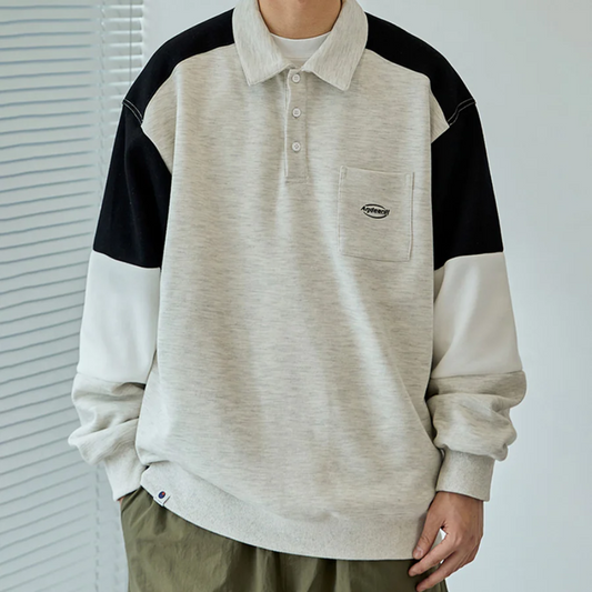 "Japanese Splicing Simple Polo" Sweatshirt