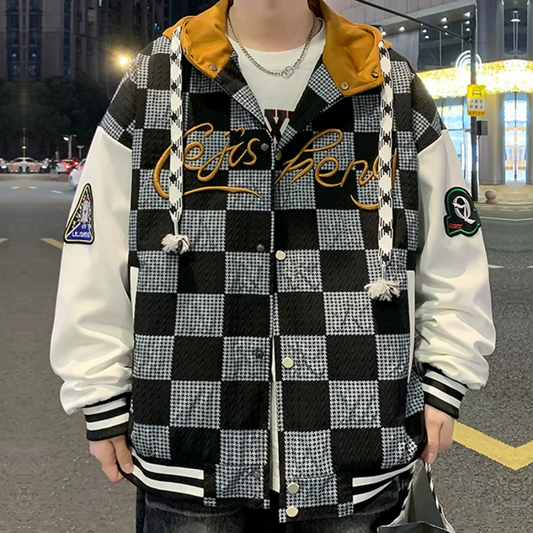 “Japanese Plaid Drawstring Hooded ” Jacket